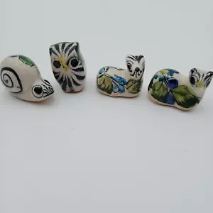 Mexican Pottery Hand Painted Ceramic Tiny Animals Lot of 4 Owl Cat Snail - Picture 1 of 14