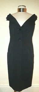 10 Valentino Sleeveless Deep V Button Front Fitted Little Black Dress Stylish - Picture 1 of 10