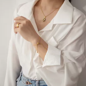 Pulsera Chapada en Oro 18K y Oro Rosa Mujer Acero Inoxidable Serpiente Cadena Cuentas Deslizable - Imagen 1 de 5