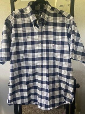 Men’s John Ashford Dress shirt large collared office casual checked navy plaid - Image 1 of 4
