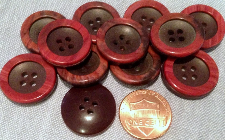 12 Concave Muted Red & Brown Plastic Sew-through Buttons Almost 13/16" 20mm 7556 - Image 1 of 1