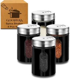 4-Piece Stainless Steel Salt and Pepper Shakers Set with Adjustable Pour Holes - Picture 1 of 12