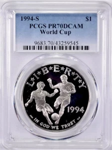 1994 WORLD CUP Silver Dollar PCGS PR70💥FLAWLESS QUALITY💥 - Picture 1 of 4