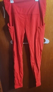New Ododos Leggings Womens Sz XL High Waist Pocket Red Athletic Workout Pants - Picture 1 of 3