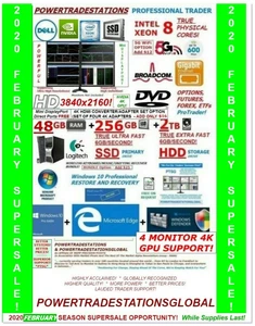 DELL TRADESTATION 4Mon 8CoreXeon 256GBSSD 2TBHDD 48GB RAM W10P Trading Computer