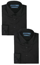 Ex-Store Mens Black Formal Shirt Long Sleeve Slim Regular Fit Plain Work Smart