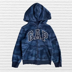 Gap Boys Classic Arch Logo Hooded Sweatshirt Blue Camo Full Zip Size XS (4-5) - Picture 1 of 11