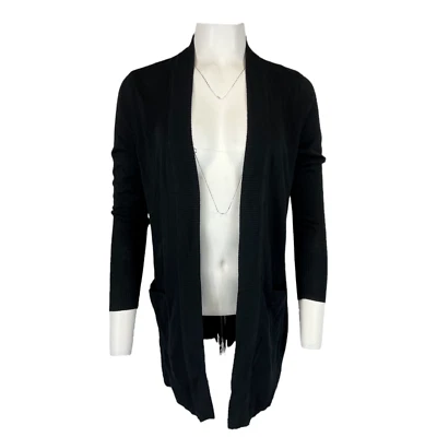 Cárdigan para mujer Denim & Co. Petite manga larga frente abierto top negro talla PM Foto 1 de 2