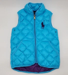 Ralph Lauren Down Puffer Vest Kids 4T Blue Purple Big Pony Feather Filled READ - Picture 1 of 24