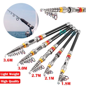 Light Weight Carbon Fiber Telescopic Fishing Rod Sea Saltwater Freshwater Pole - Picture 1 of 32
