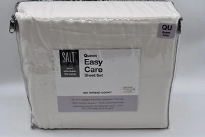 Easy Care, 300 Thread Count, Cotton Sateen Queen Sheet Set In Ivory, SALT - Picture 1 of 1