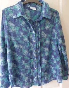 Cotwolds Collections, UK 22, Stunning Blue Floral, Pure Cotton Blouse Shirt Top - Picture 1 of 10