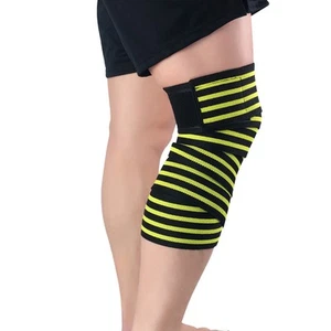 Sports Knee Pad Striped Pattern Bandage Elastic Adjustable Support Fitness Gym - Picture 1 of 14