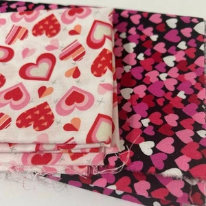 Valentines Heart Fabric Lot of 2 - 1/2 yrd Each Valentine's Day Quilt Bundle Sew - Picture 1 of 8