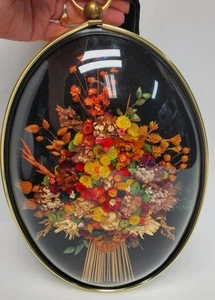 VTG 10" Cideart Dried Straw Flower Oval Convex Glass Frame BOHO Wall Art Belgium - Picture 1 of 23