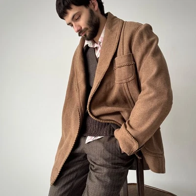 1950s Vintage European Brown Wool Smoking Jacket - Image 1 of 4