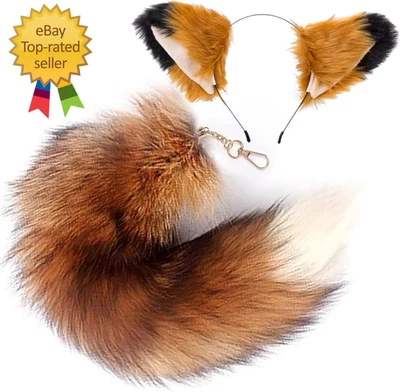 Cat Wolf Fox Ears and Tail Set for Kids Fluffy Fox Tail Cosplay Party Wolf - Image 1 of 4