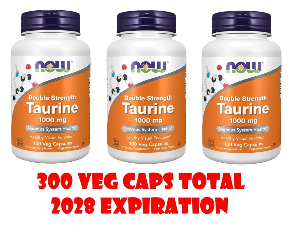 300 cápsulas vegetales (3x100) Now Foods doble fuerza taurina 1000 mg caducidad 08/2028 Foto 1 de 2