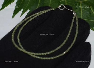 Natural Peridot Handmade New Beaded Birthday Wedding Bracelet Jewelry 925 Silver - Image 1 of 4