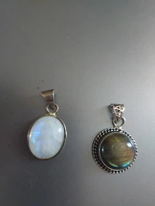 925 Silver Labradorite Pendant And Silver Plated Moonstone Pendant - Picture 1 of 10