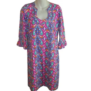 Katherine Way Multi Color Naples 3/4 Ruffle Sleeve Shift Dress Small NWT - Picture 1 of 7