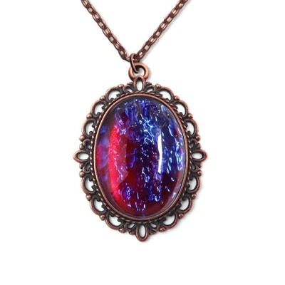 Dragon Fire Amulet Necklace Blue Red Opal Pendant Victorian Fantasy Jewelry - Image 1 of 4