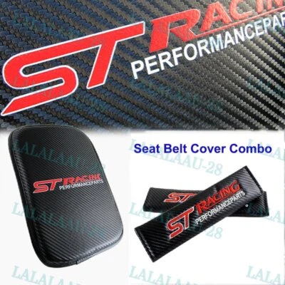 Nova almofada de apoio de braço de fibra de carbono para FORD FOCUS ST centro de carro + capa de cinto de segurança - Imagem 1 de 4