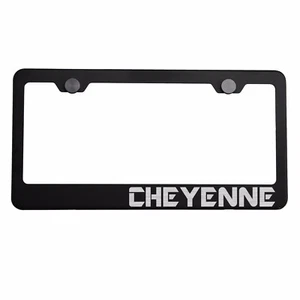 Matte Black License Plate Frame Silver CHEYENNE Laser Etched Metal Screw Cap - Bild 1 von 8