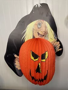 Vintage Amscan Halloween Hexe Stanzung mit Akkordeon Jack O Laterne doppelseitig - Bild 1 von 6