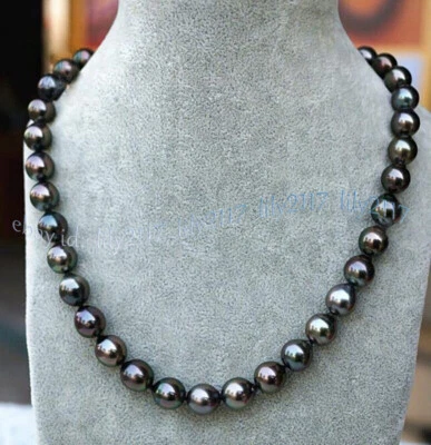 Genuine Natural Tahitian Black Pearl Jewelry Necklace 14-48" 7-8/8-9/9-10mm - Image 1 of 3