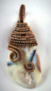 Crazy Lace Agate Copper Wire Wrap Pendant  Elegant Handcrafted - Picture 1 of 5