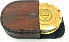 Nautical brass pocket compass with leather case vintage Travelling Time
