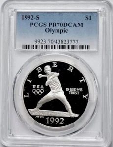1992 OLYMPIC BASEBALL Silver Dollar PCGS PR70💥FLAWLESS QUALITY💥 - Picture 1 of 4