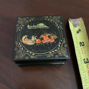 Russian Mstera Lacquer Signed Box Fairy Tale Scene “troyka” Paleh - Picture 1 of 6