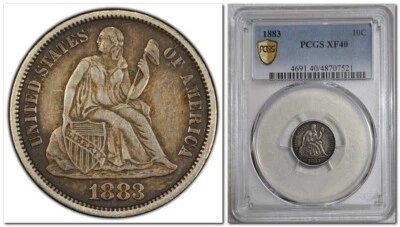 1883 Seated Liberty DIME 10¢, PCGS XF40, Gold Shield, Dark Toning! - Image 1 of 4