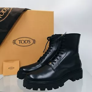 Tod's - Lug Sole Lace-Up Black Leather Men’s Ankle Boots Size UK 7.5 US 8.5 M - Picture 1 of 23