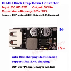 3A DC-DC Buck Step Down Converter 8-32V 12V 24V to 5V DIY USB Phone Charger Car - Picture 1 of 5