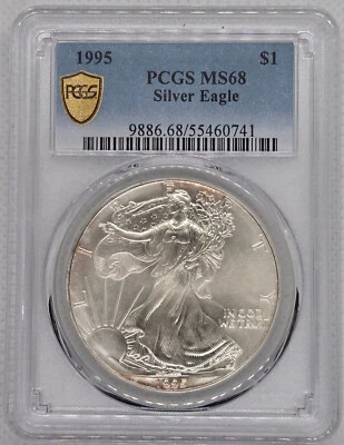 1995 American Silver Eagle PCGS Gold Shield MS68 Graded Coin 1 oz Slight toning! - Image 1 of 2