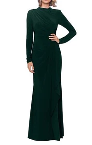 Betsy Adam mA25412 High Neck Ruffle Long Sleeve Sheath Gown SZ 6 ($209) Forest - Picture 1 of 2