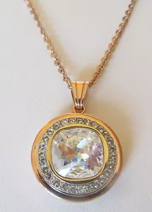 Ciondolo donna bronzo placcato oro e cristallo placcato 925 con catenina 18" - Foto 1 di 3