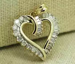 2Ct Lab Created Baguette Round Cut Diamond Heart Pendant 14k Yellow Gold Plated - Picture 1 of 4