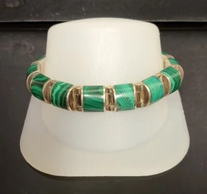 Pulsera mexicana de plata esterlina 925 de 7" y malaquita - Imagen 1 de 4