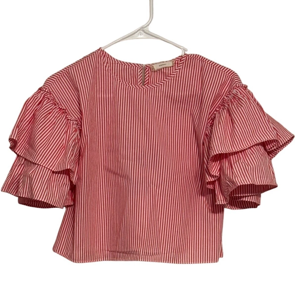 Top Boutique Soprano Volantes Manga Campana Rayas Naranja Blanco Mediano Niñas Usado en Excelente Condición Foto 1 de 4