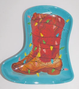 Pioneer Woman Teal Spoon Rest Cowboy Boot w/ Christmas Lights - Picture 1 of 5