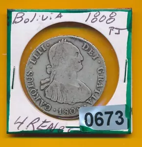 BOLIVIA - 1808 PJ - 4 REALES - SILVER - CARLOUS 1111 - #0673 - SCARCE COLONIAL - Picture 1 of 2