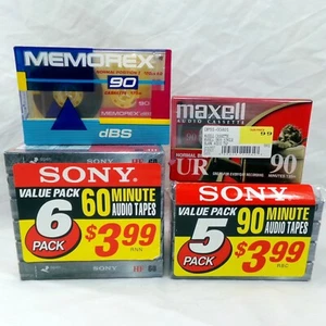 Lot of 12 New Blank Cassette Tapes Sony HF Maxell UR Memorex DBS - Picture 1 of 5