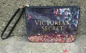 Victoria's Secret Floating Confetti Sequins Wristlet Pouch Clutch Cosmetic Bag  - Picture 1 of 3