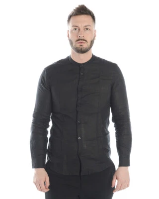 Camicia Daniele Alessandrini Shirt Lino Uomo Nero C6371R3393801 - Immagine 1 di 4