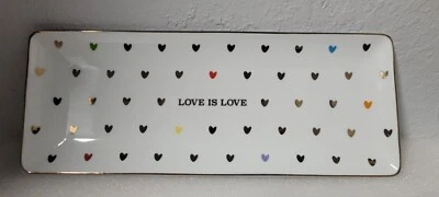 Pottery Barn Love is Love Rectangular Tray - Multicolored Hearts & Gold Trim  - Image 1 of 4
