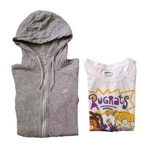 Girl Clothes Lot of 2 Nike Hoodie Full Zip S Gray T Shirt Small Rugrats White - Picture 1 of 22